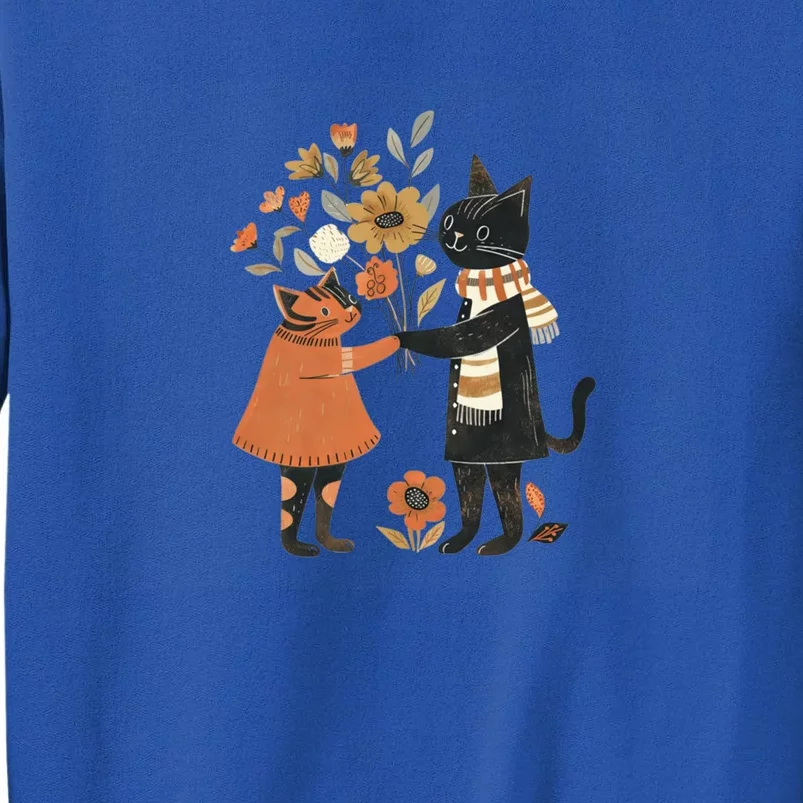 Autumn Cats With Flowers Whimsical Fall Design Gift Tall Sweatshirt