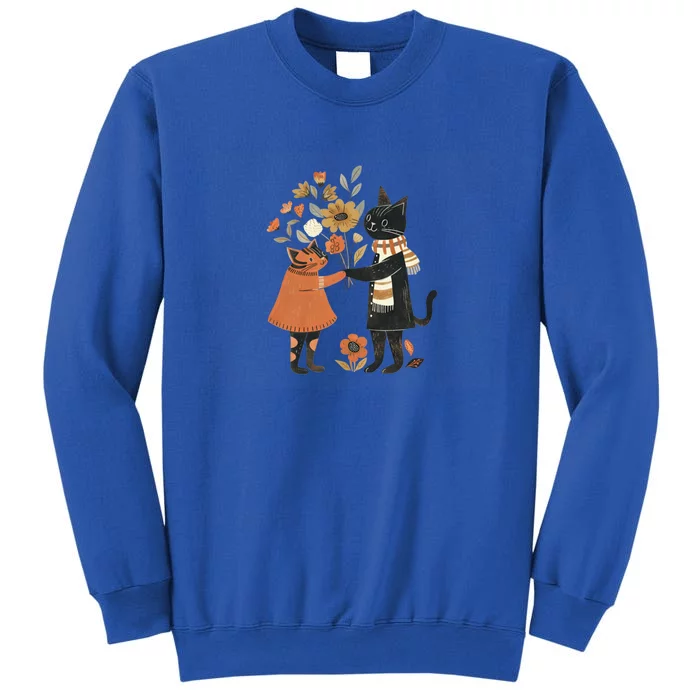 Autumn Cats With Flowers Whimsical Fall Design Gift Tall Sweatshirt