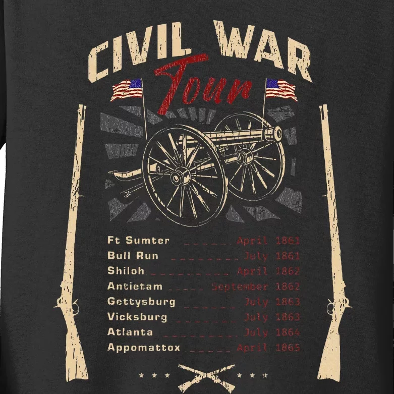 American Civil War Battle Dates Reenactment Gettysburg Kids Long Sleeve Shirt