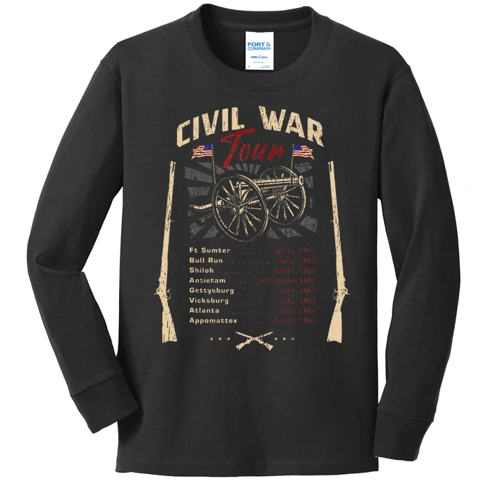 American Civil War Battle Dates Reenactment Gettysburg Kids Long Sleeve Shirt