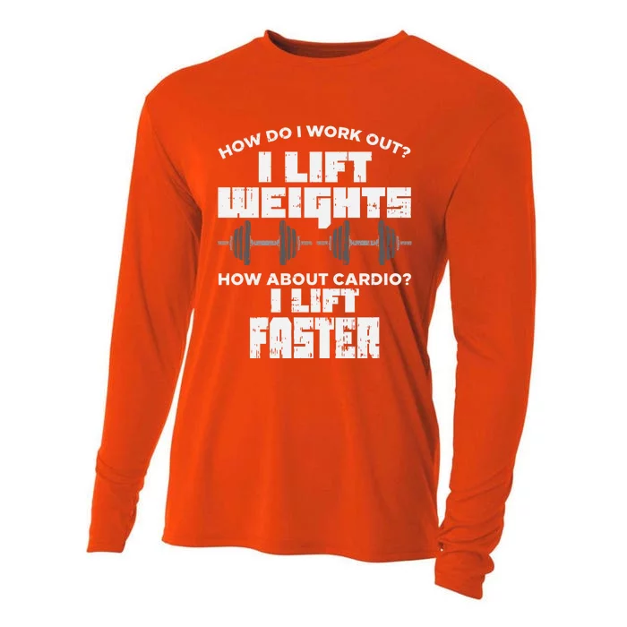 Anti Cardio Workout Quote I Lift Faster Funny Weight Lifting Great Gift Cooling Performance Long Sleeve Crew