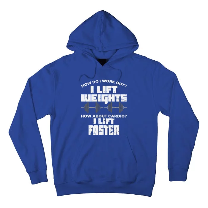 Anti Cardio Workout Quote I Lift Faster Funny Weight Lifting Great Gift Tall Hoodie