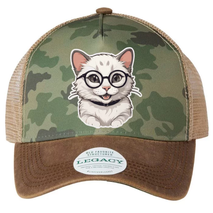 Adorable Cute White Cat Wearing Glasses Legacy Tie Dye Trucker Hat