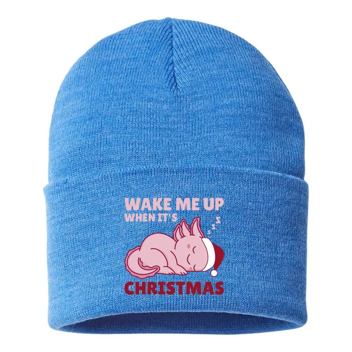 Axolotl Christmas Wake Me Up When ItS Christmas Funny Gift Sustainable Knit Beanie