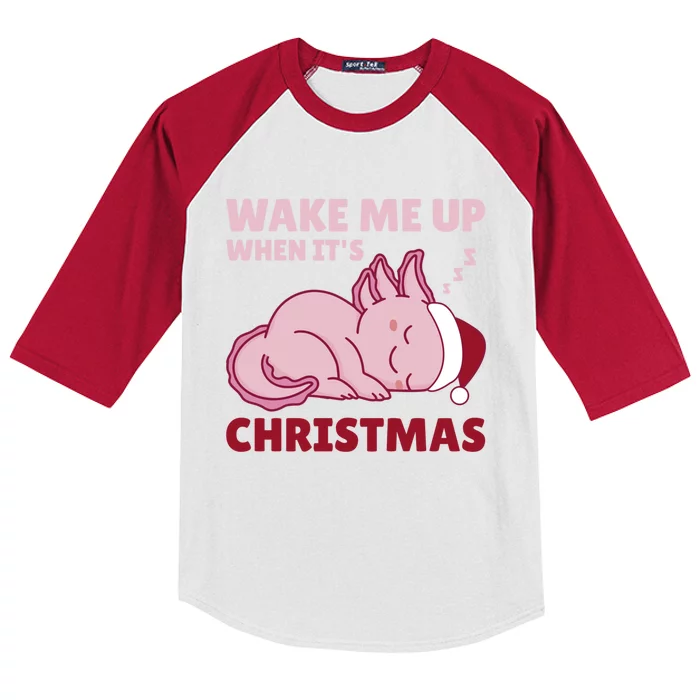 Axolotl Christmas Wake Me Up When ItS Christmas Funny Gift Kids Colorblock Raglan Jersey