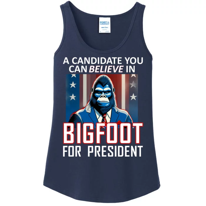 A Candidate You Can Believe In. Bigfoot For President Ladies Essential Tank