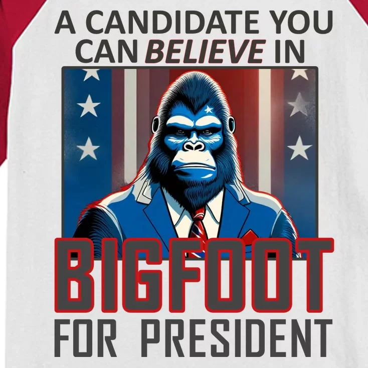 A Candidate You Can Believe In. Bigfoot For President Kids Colorblock Raglan Jersey