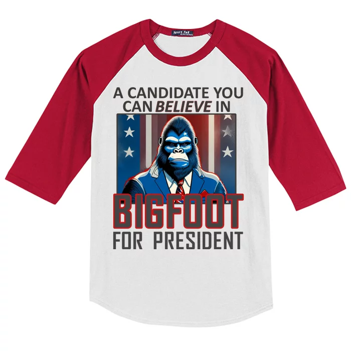 A Candidate You Can Believe In. Bigfoot For President Kids Colorblock Raglan Jersey