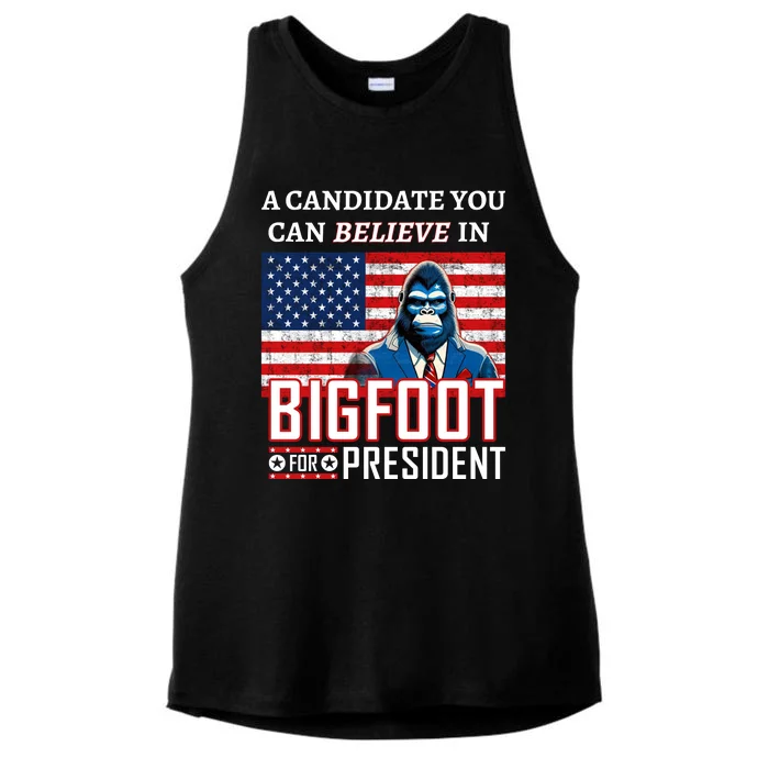 A Candidate You Can Believe In. Bigfoot For President Ladies Tri-Blend Wicking Tank