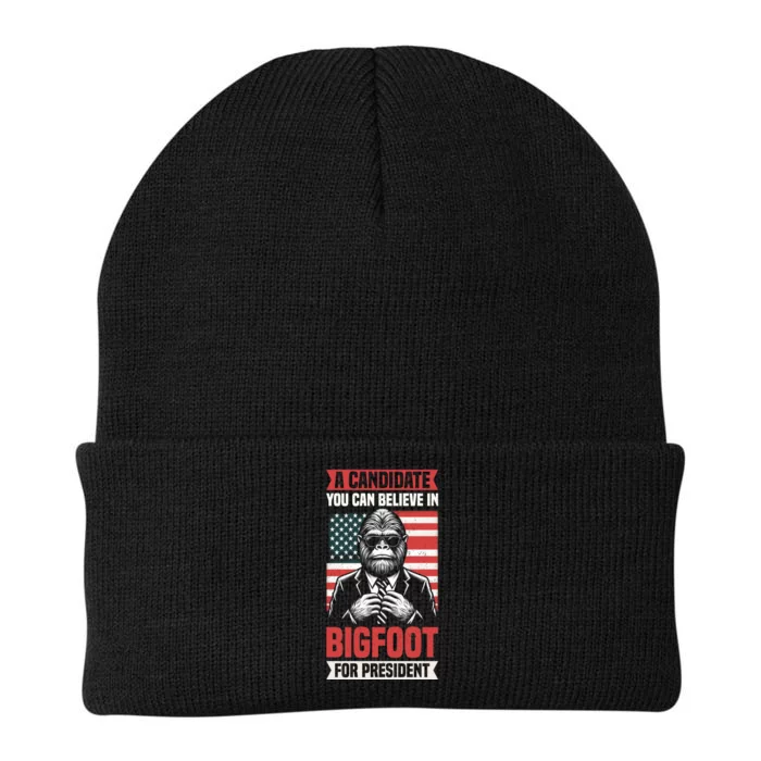 A Candidate You Can Believe In Bigfoot For President 2024 Knit Cap Winter Beanie