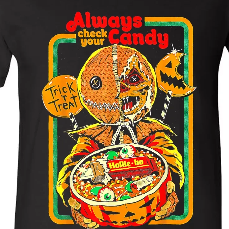 Always Check Your Candy Trick Or Treat Funny Halloween V-Neck T-Shirt