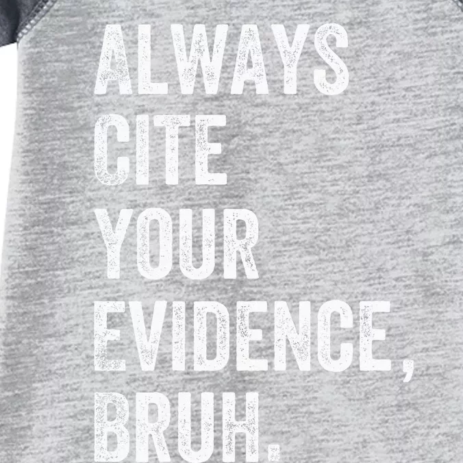 Always Cite Your Evidence Bruh Funny English Teacher Infant Baby Jersey Bodysuit