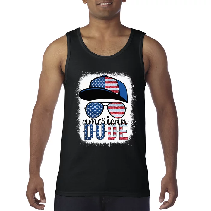 American Dude 4th of July USA Flag Glasses American Family Tank Top