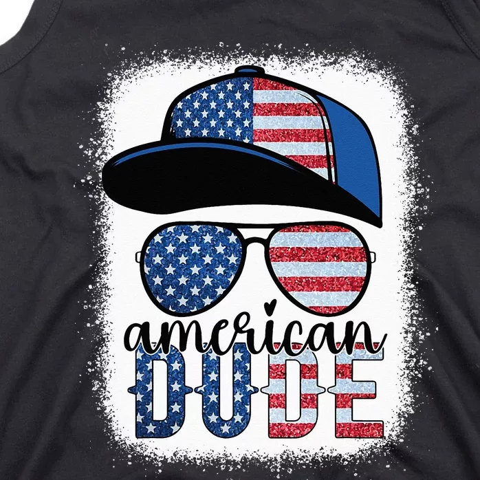 American Dude 4th of July USA Flag Glasses American Family Tank Top