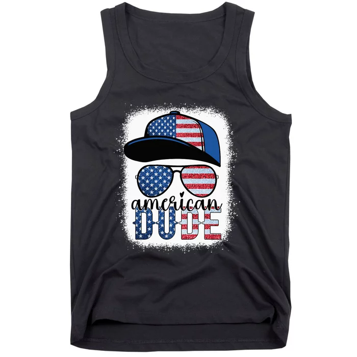 American Dude 4th of July USA Flag Glasses American Family Tank Top