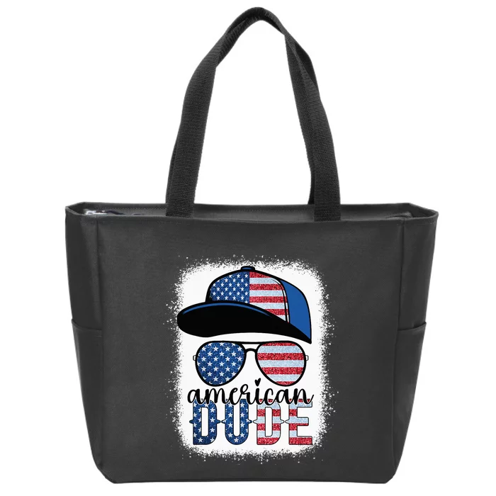 American Dude 4th of July USA Flag Glasses American Family Zip Tote Bag