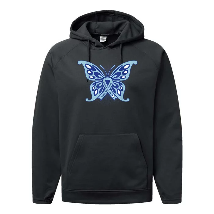 ALS Disease Awareness. Blue Ribbon Gift Performance Fleece Hoodie