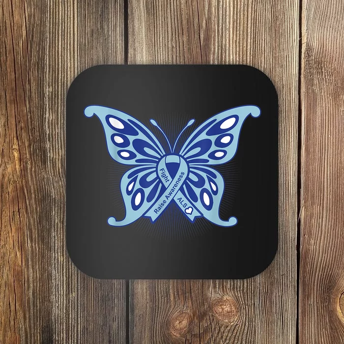 ALS Disease Awareness. Blue Ribbon Gift Coaster