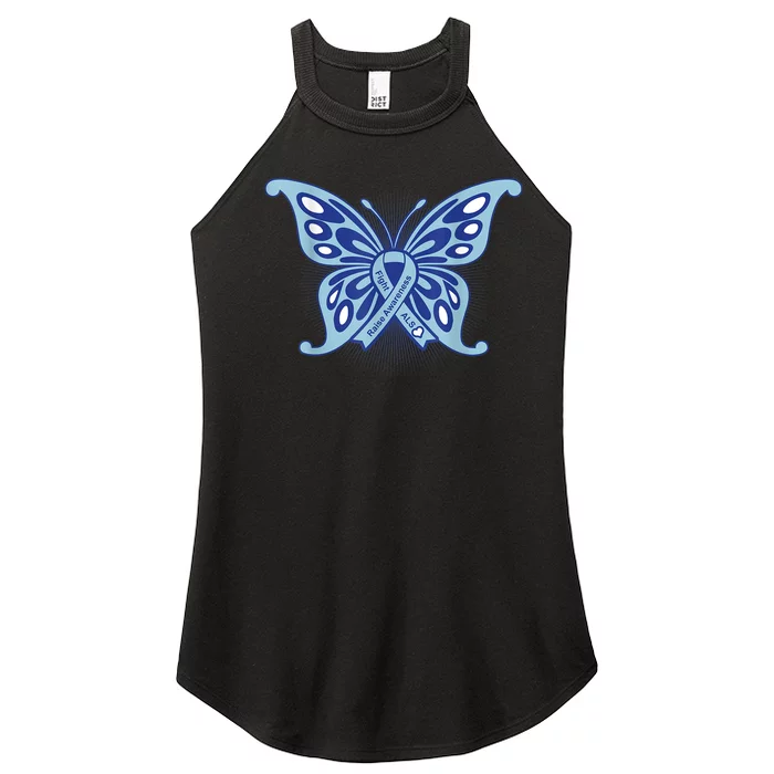 ALS Disease Awareness. Blue Ribbon Gift Women’s Perfect Tri Rocker Tank