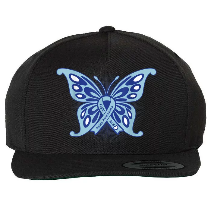 ALS Disease Awareness. Blue Ribbon Gift Wool Snapback Cap