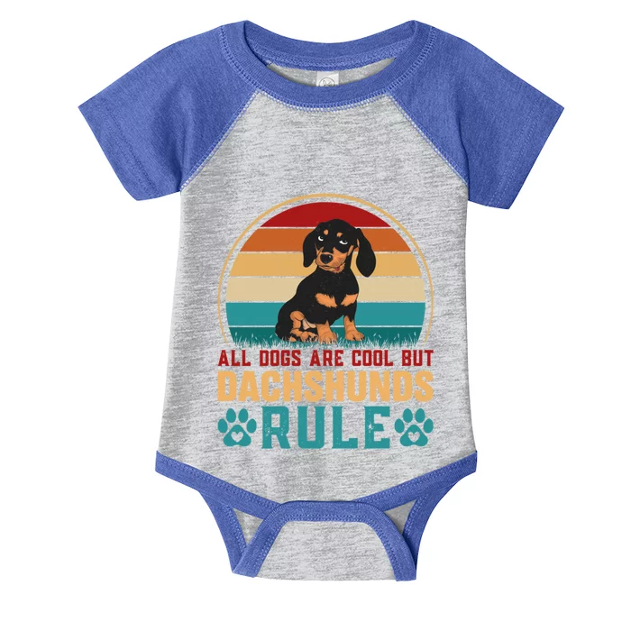 All Dogs Are Cool Dachshunds Rule Funny Dachshund Dog Lover Funny Gift Infant Baby Jersey Bodysuit