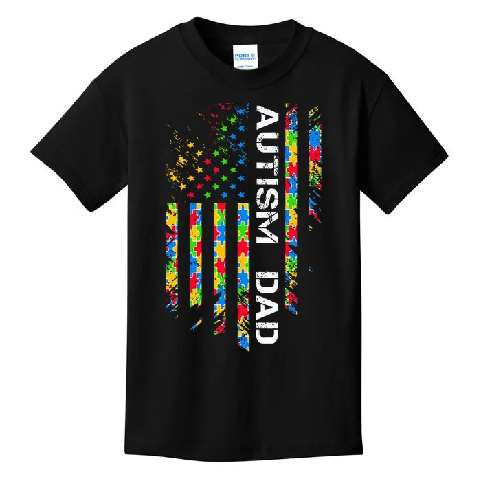 Autism Dad Awareness American Flag USA Kids T-Shirt