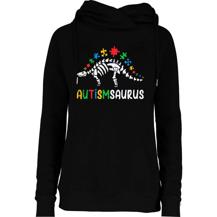 Autismsaurus Dinosaur Autism Awareness Womens Funnel Neck Pullover Hood