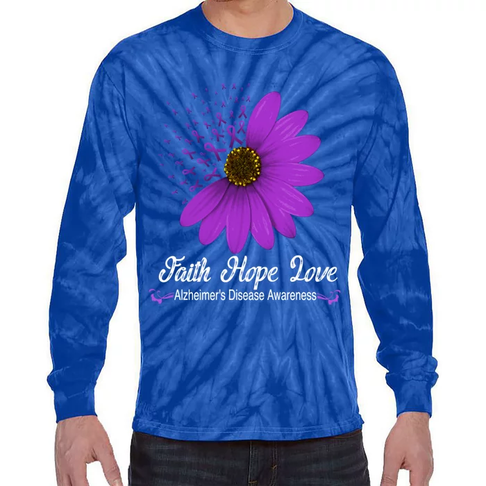 Alzheimer's Disease Awareness Faith Hope Love Purple Ribbon Great Gift Tie-Dye Long Sleeve Shirt