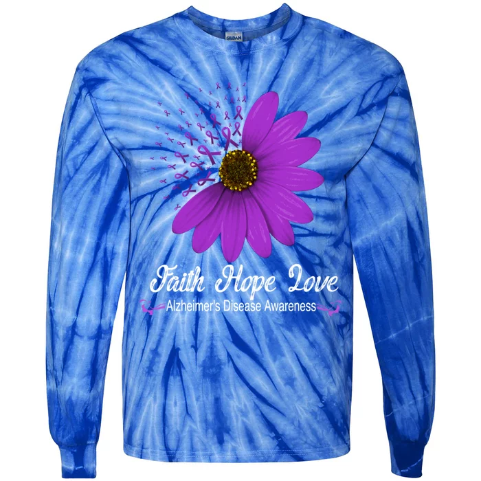 Alzheimer's Disease Awareness Faith Hope Love Purple Ribbon Great Gift Tie-Dye Long Sleeve Shirt