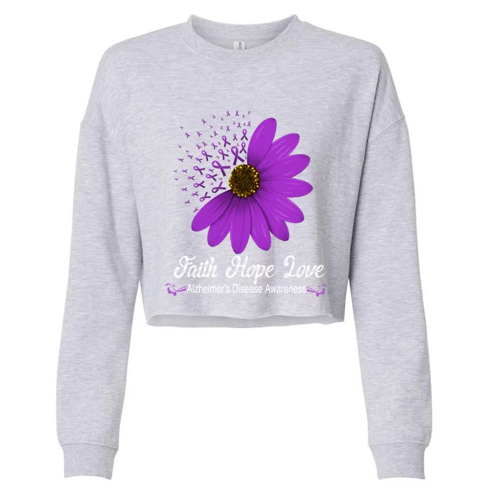 Alzheimer's Disease Awareness Faith Hope Love Purple Ribbon Great Gift Cropped Pullover Crew