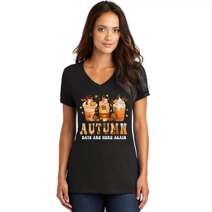 Autumn Days Are Here Again Funny Autumn Fall Women's V-Neck T-Shirt