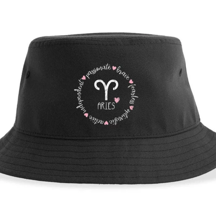 Aries Description Apparel Wo Funny Zodiac Sign Gift Sustainable Bucket Hat