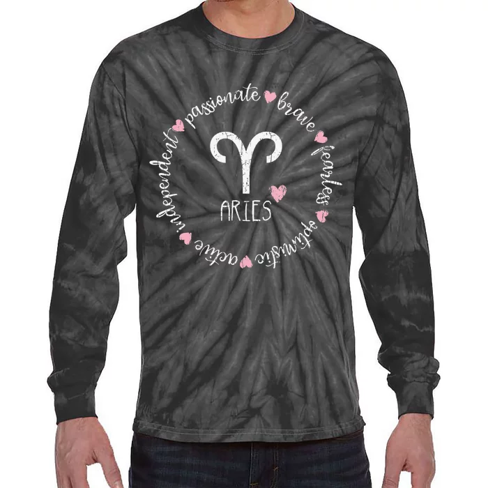 Aries Description Apparel Wo Funny Zodiac Sign Gift Tie-Dye Long Sleeve Shirt