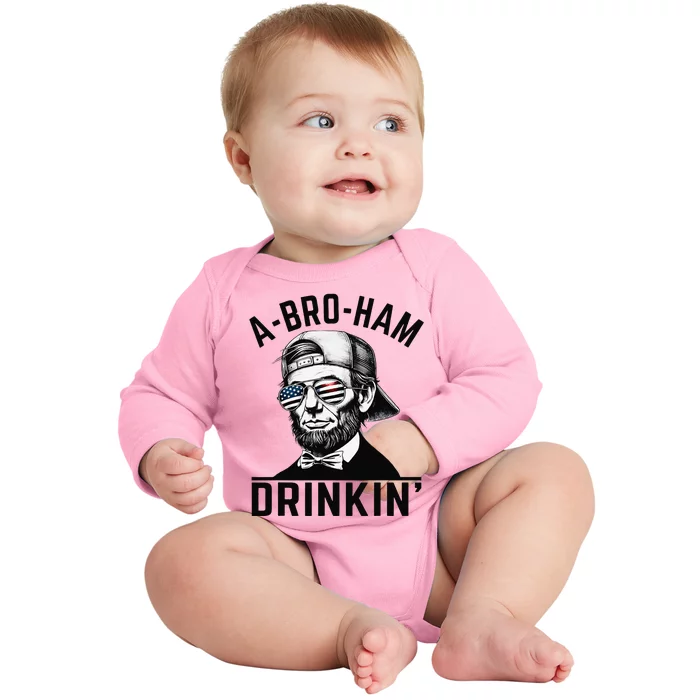 Abroham Drinkin American Funny Abe Lincoln Baby Long Sleeve Bodysuit