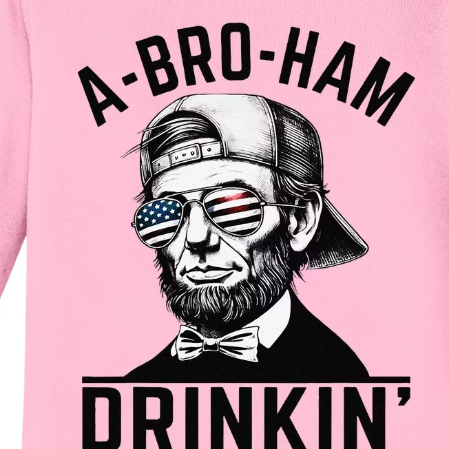 Abroham Drinkin American Funny Abe Lincoln Baby Long Sleeve Bodysuit