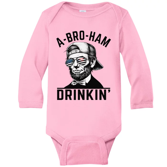 Abroham Drinkin American Funny Abe Lincoln Baby Long Sleeve Bodysuit