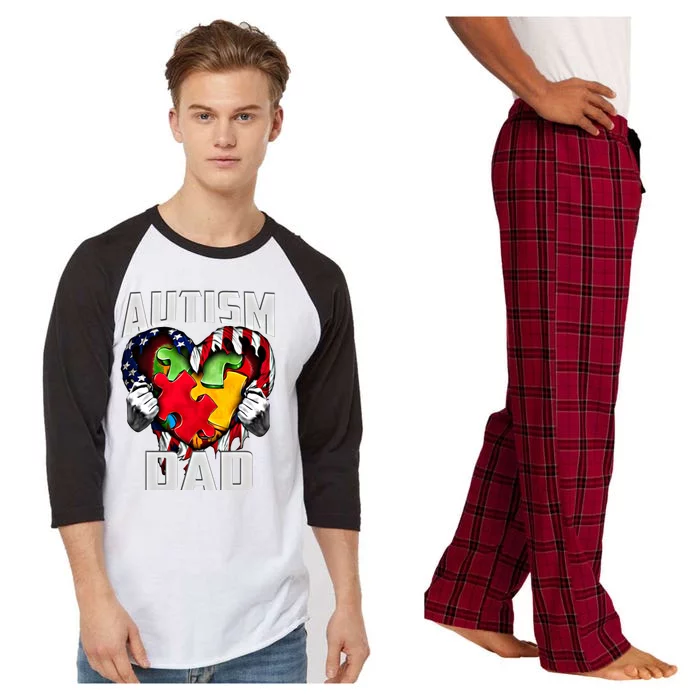 Autism Dad Awareness Love Heart Usa Flag Puzzle Piece Father Gift Raglan Sleeve Pajama Set