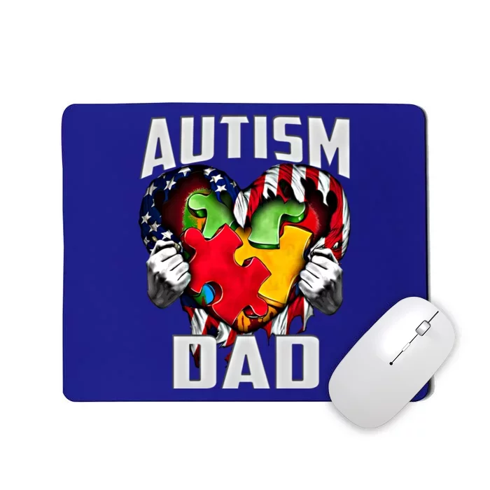 Autism Dad Awareness Love Heart Usa Flag Puzzle Piece Father Gift Mousepad