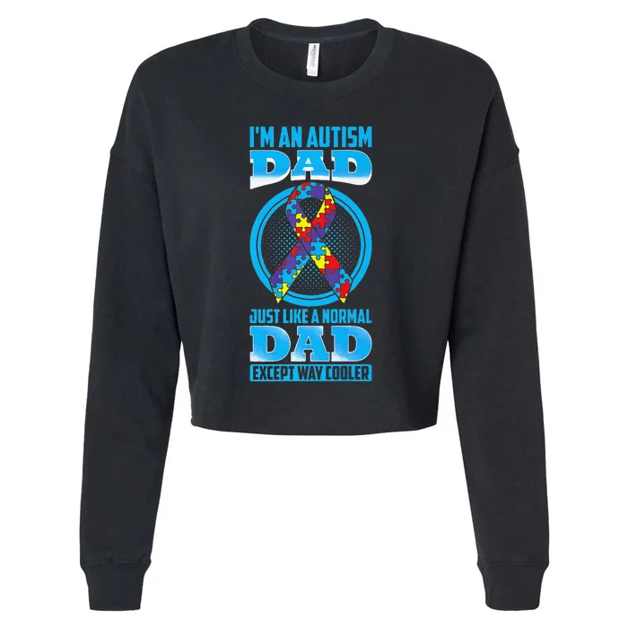 Autism Dad Autism Ribbon Puzzle Daddy Gift Cropped Pullover Crew