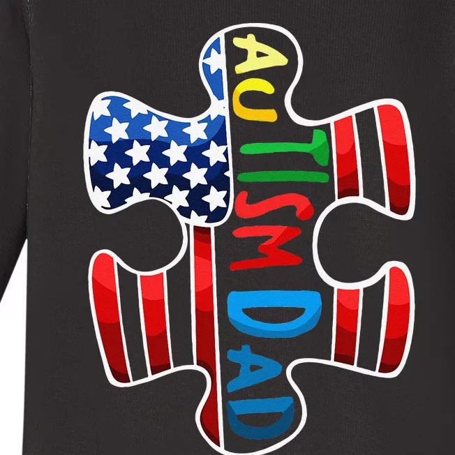 Autism Dad Autism Awareness Day For Fathers Autism USA Flag Baby Long Sleeve Bodysuit