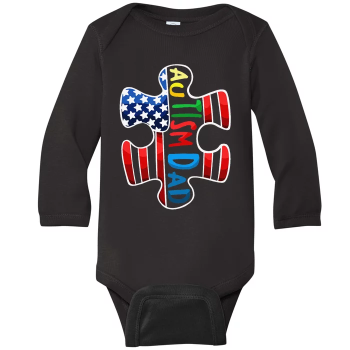 Autism Dad Autism Awareness Day For Fathers Autism USA Flag Baby Long Sleeve Bodysuit