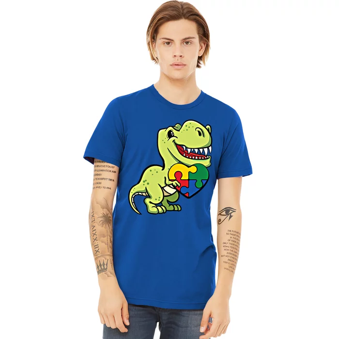 Autism Dinosaur Awareness Day Trex Lover Puzzle Pieces Gift Premium T-Shirt