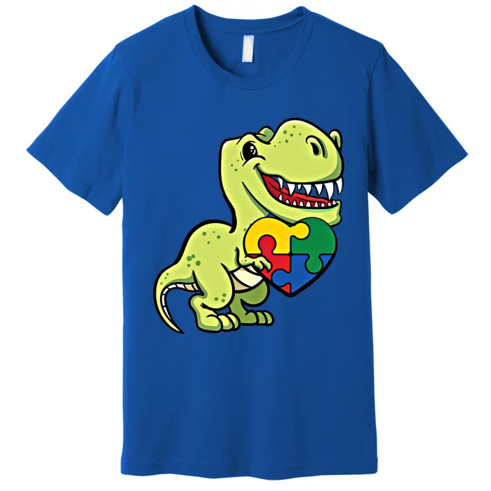 Autism Dinosaur Awareness Day Trex Lover Puzzle Pieces Gift Premium T-Shirt