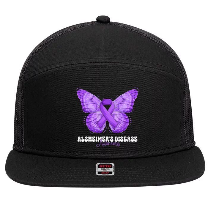 Alzheimers Disease Awareness Month Purple Ribbon Butterfly 7 Panel Mesh Trucker Snapback Hat