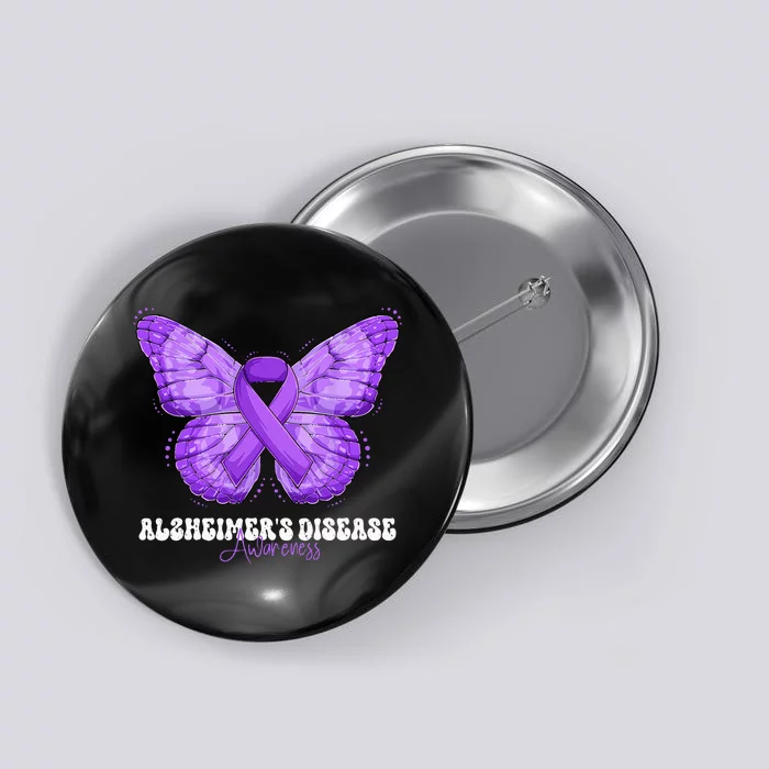 Alzheimers Disease Awareness Month Purple Ribbon Butterfly Button