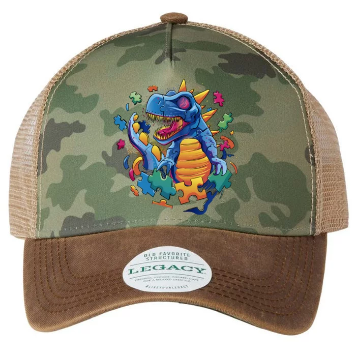 Autism Dinosaur And Puzzle Pieces Legacy Tie Dye Trucker Hat