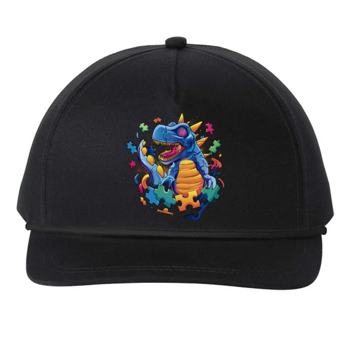 Autism Dinosaur And Puzzle Pieces Snapback Five-Panel Rope Hat