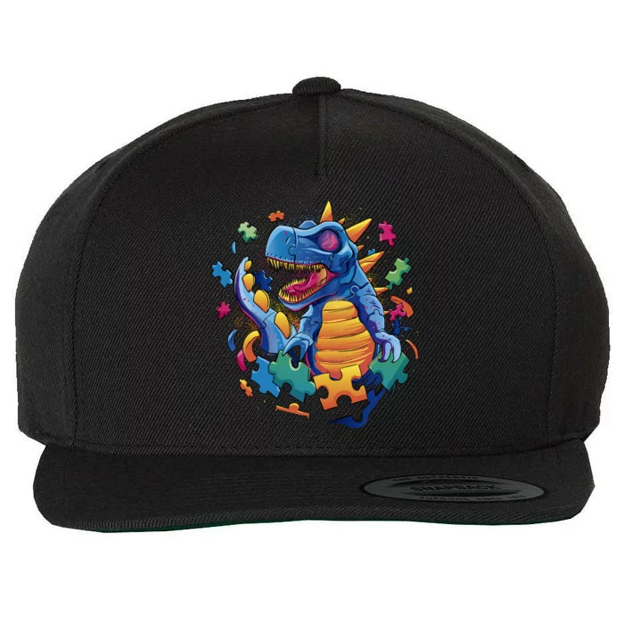 Autism Dinosaur And Puzzle Pieces Wool Snapback Cap