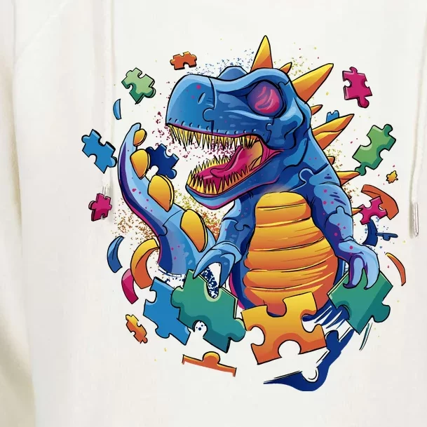 Autism Dinosaur And Puzzle Pieces Womens Funnel Neck Pullover Hood