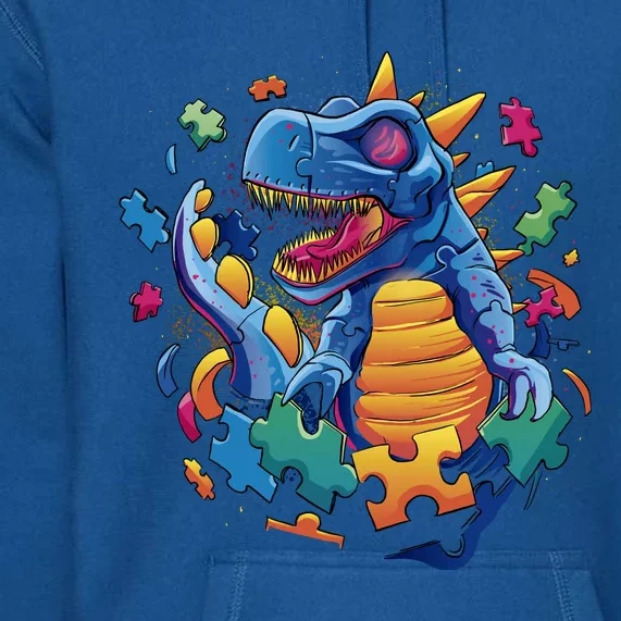 Autism Dinosaur And Puzzle Pieces Premium Hoodie